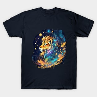 Lion on the background of the starry sky T-Shirt